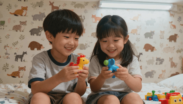 Children playing with toys in a kids' room