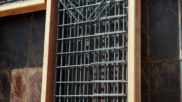 Steel reinforcement at a construction site