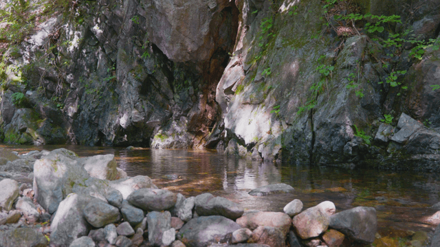 Calm stream flowing between rocks