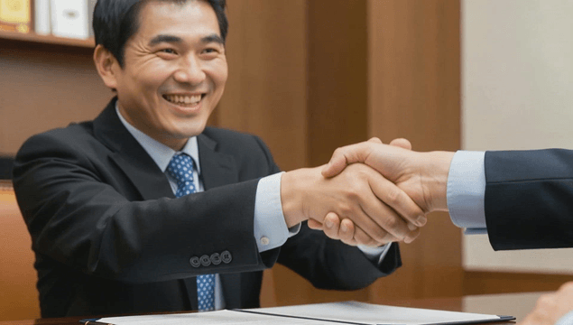 Businessmen shaking hands over a contract
