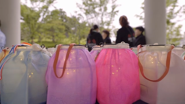 Colorful lanterns with glowing lights