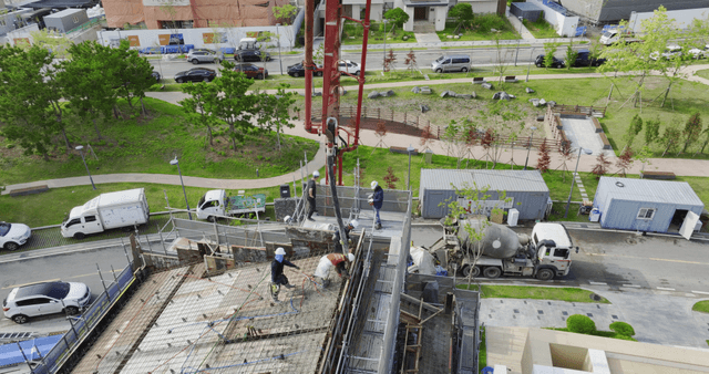 Construction workers on a building site