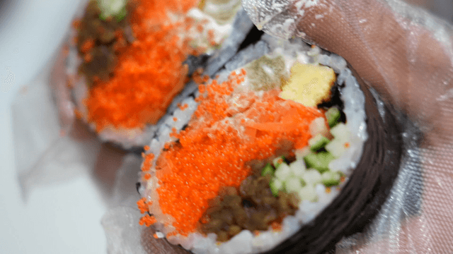 Kimbap with various colorful ingredients