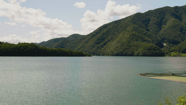 Tranquil lake surrounded by lush mountains