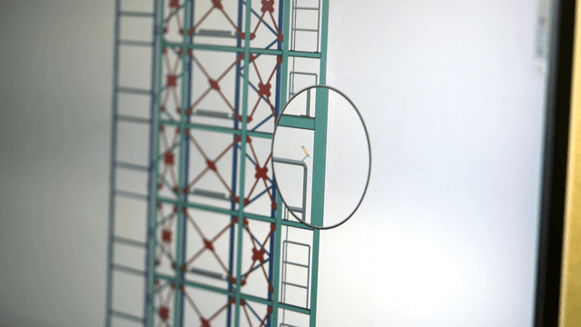 3D model of a building structure on screen