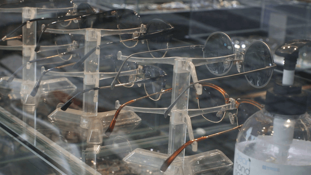 Eyeglasses displayed in a store