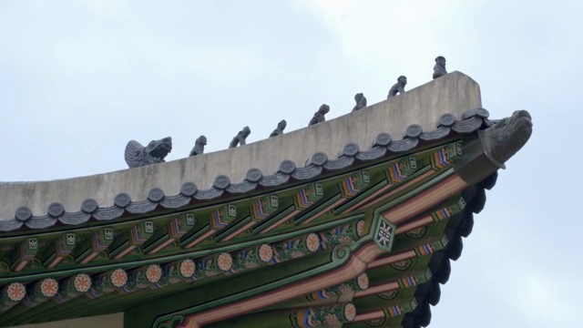 Traditional Korean roof with decorative tiles