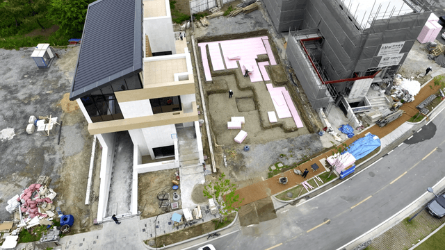Construction site with foundation work