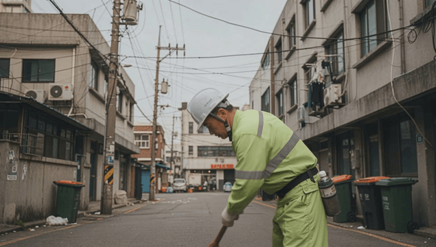 Street cleaner sweeping roadside