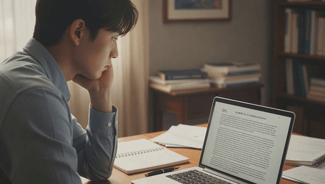 Man studying with laptop at desk