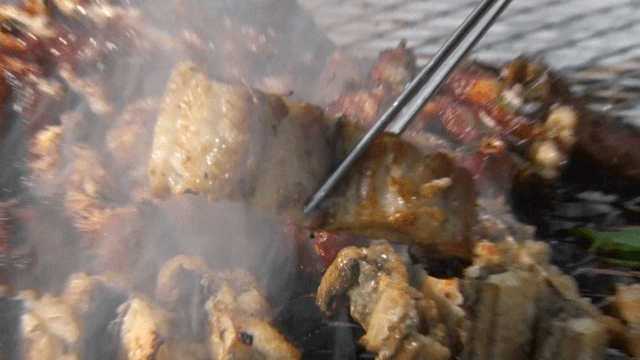 Chopsticks holding freshly grilled eel