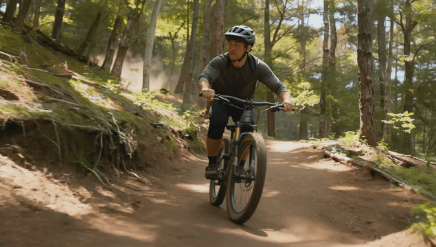 Man riding a mountain bike on a forest trail