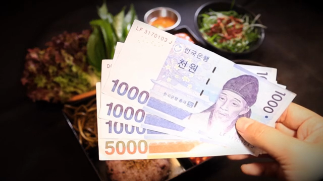 A full Korean meal with side dishes and money