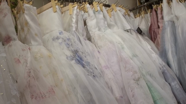 Traditional Korean dresses in a shop