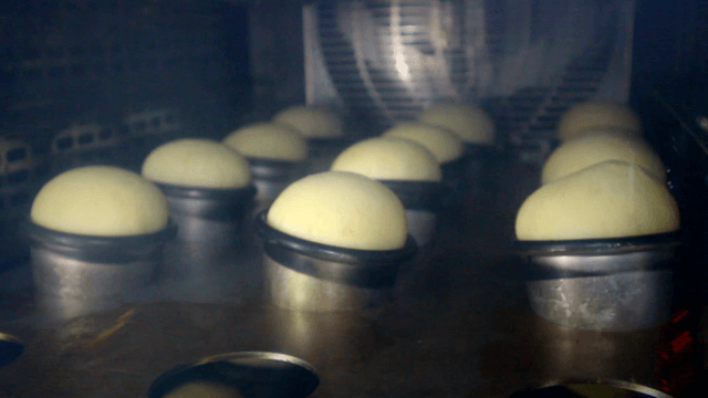 Bread being baked in an oven