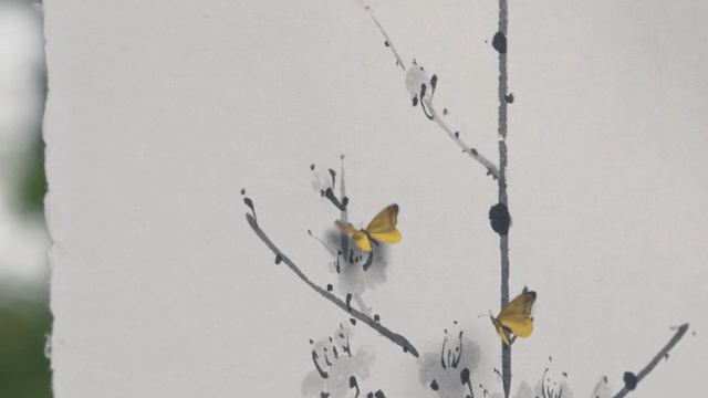Traditional painting of a butterfly flying