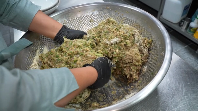 Mixing ingredients in a large bowl