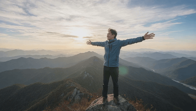 Man enjoying sunrise at peak