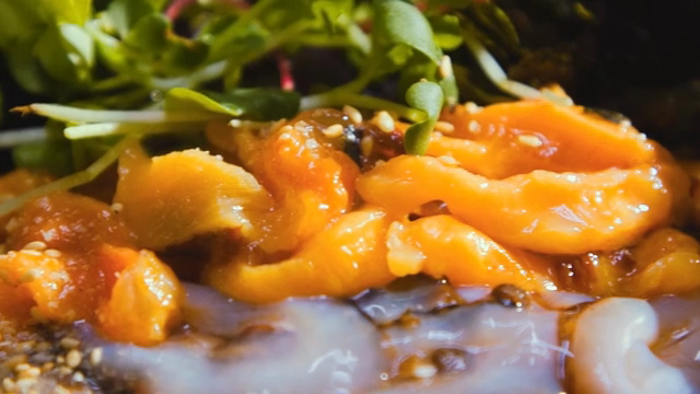 Fresh seafood dish with sesame seeds