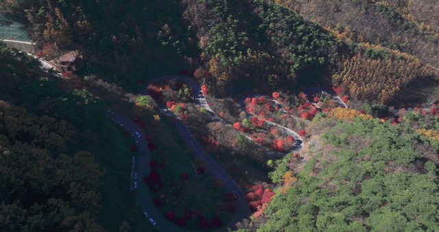 Winding mountain road with autumn foliage