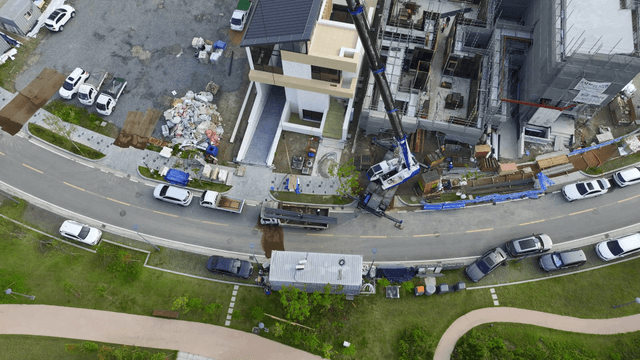 Construction site with surrounding roads