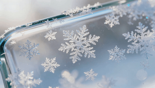 유리 위에 정교한 눈송이의 클로즈업