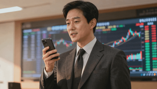 Business professional on phone before stock chart screen