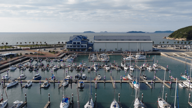 요트와 보트로 가득한 마리나