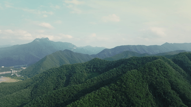 Lush green mountains under a clear sky
