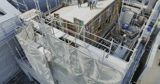 Construction workers on a building site