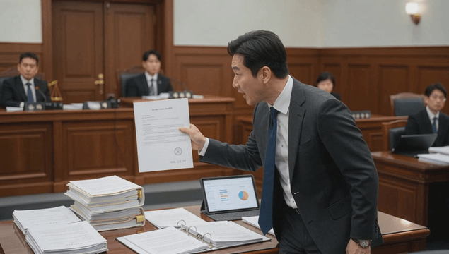 Attorney presenting evidence in courtroom
