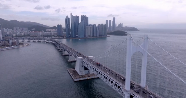 A bridge connecting a bustling cityscape