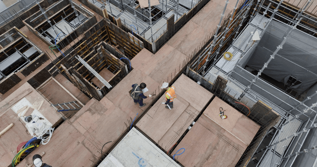 Construction workers on a building site