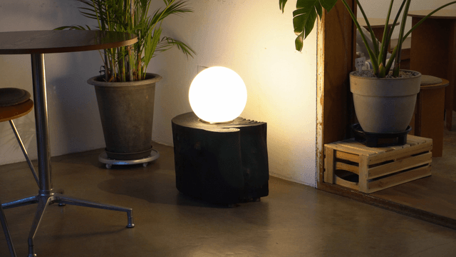 Cozy interior with plants and a round lamp