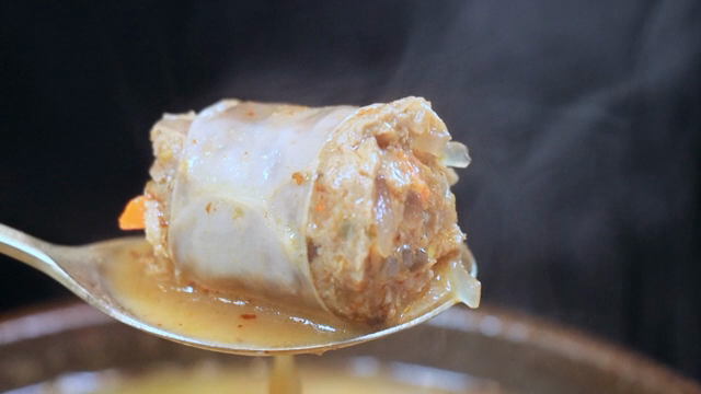 Korean sausage soup with steaming broth