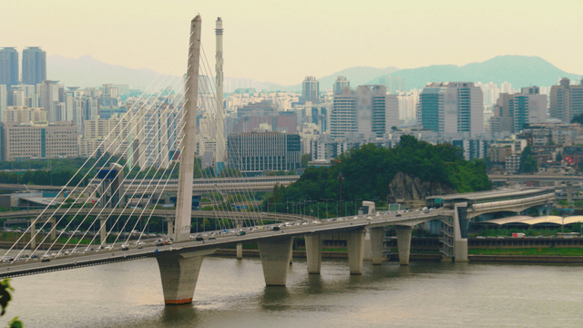 Bridge over the Han River with cars passing by
