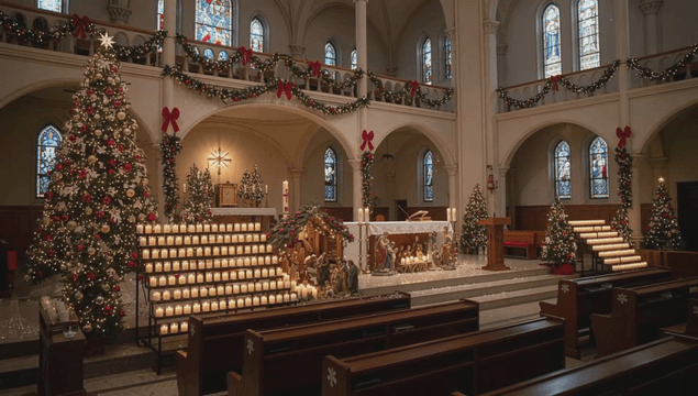 Beautifully decorated christmas cathedral interior