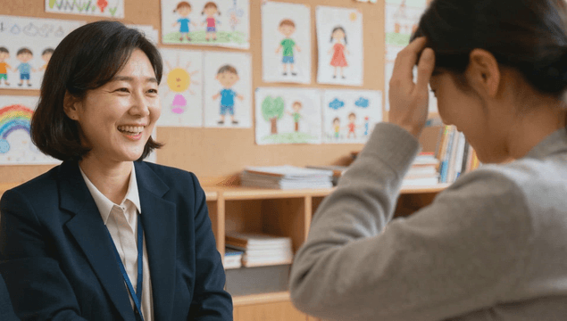 Parent greeting an elementary school teacher with a handshake