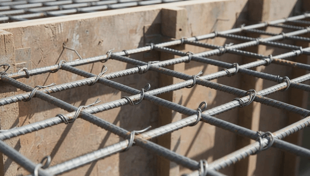 Steel reinforcement bars at a construction site