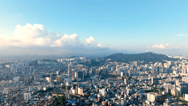 Sprawling cityscape with distant mountains