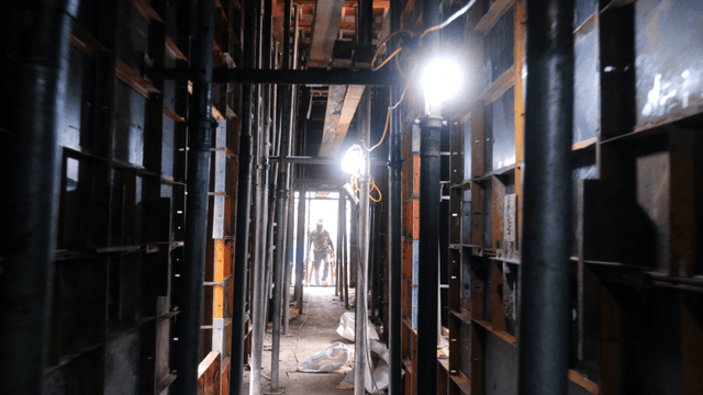 A construction site with scaffolding