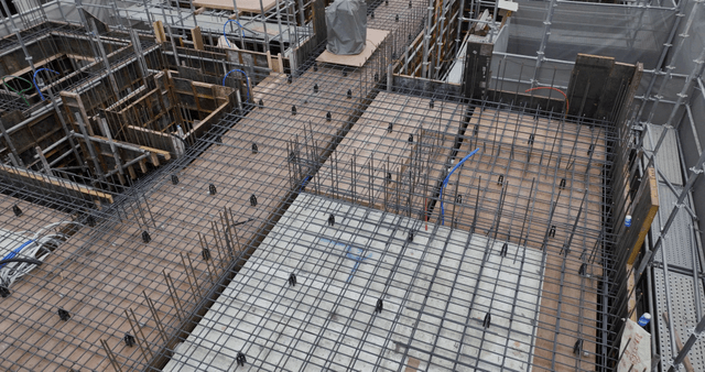 Construction site with metal framework