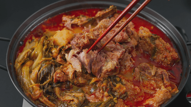Spicy Korean pork bone stew in a pot