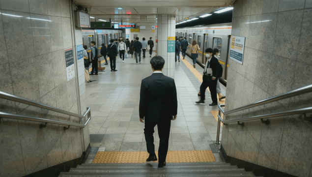 Busy subway station with diverse people passing through