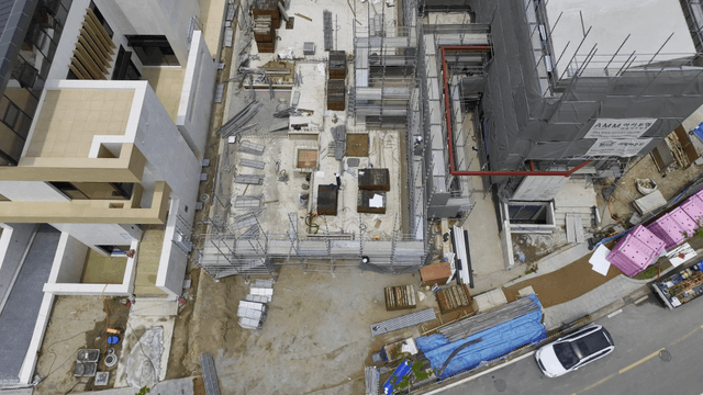 Construction site with surrounding roads