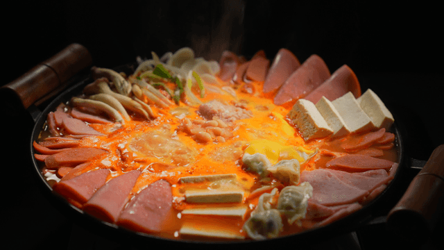 Budaejjigae boiling with various ingredients