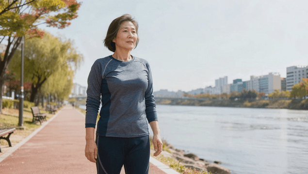 Middle-aged woman resting after jogging along riverside path