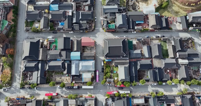 Traditional Korean village with tiled roofs