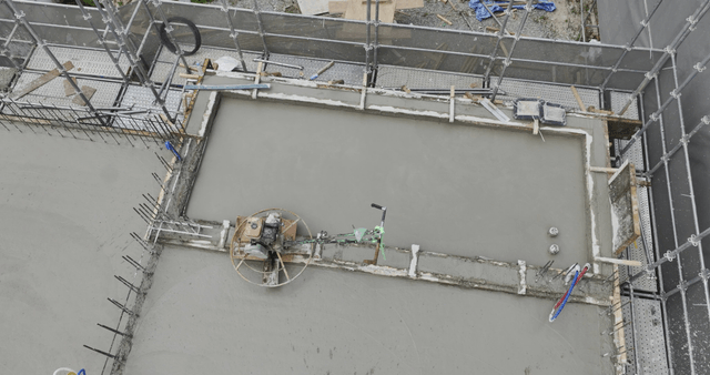 Concrete slab with construction equipment