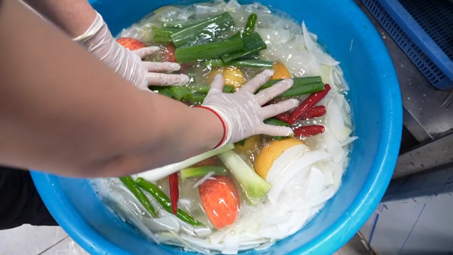 Preparing broth with various fruits and vegetables